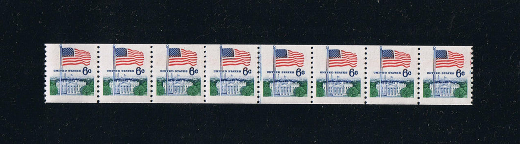 # 1338A (1969) Flag over White House - Coil Line Strip, MNH [1]