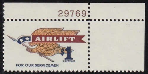 # 1341 (1968) Airlift, Eagle - Plt sgl, UR #29769, MNH