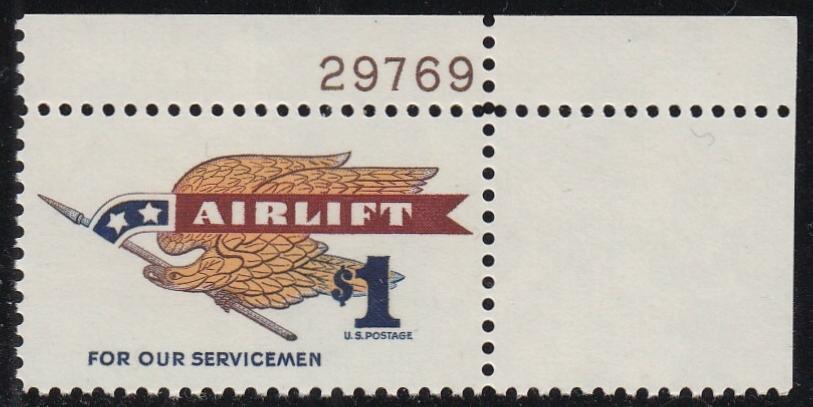 # 1341 (1968) Airlift, Eagle - Plt sgl, UR #29769, MNH