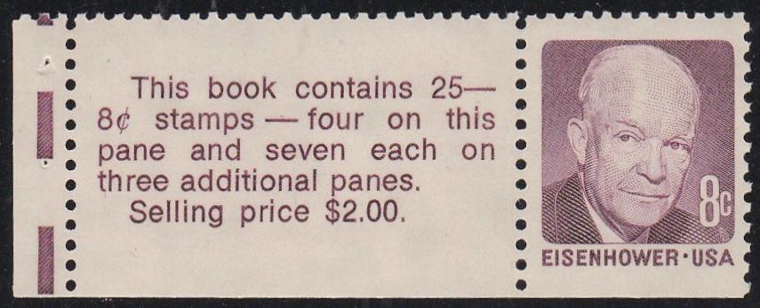 # 1395c (1972) Eisenhower, V EE, YDG - Bklt sgl with Label, MNH