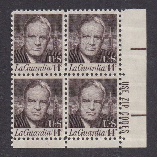 # 1397 (1972) LaGuardia, Tagged - Zip BK/4, LR, MNH