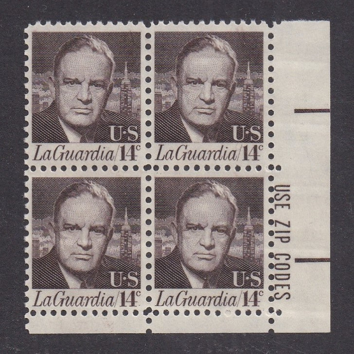 # 1397 (1972) LaGuardia, Tagged - Zip BK/4, LR, MNH