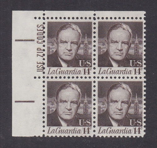 # 1397 (1972) LaGuardia, Tagged - Zip BK/4, UL, MNH