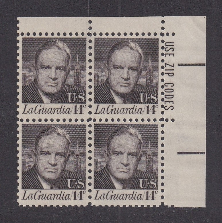 # 1397 (1972) LaGuardia, Tagged - Zip BK/4, UR, MNH