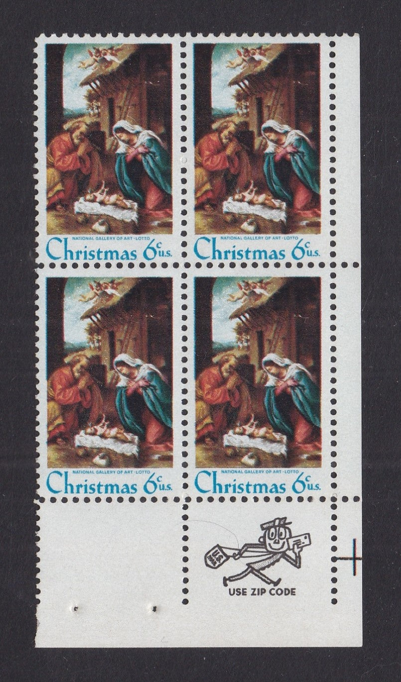 # 1414 (1970) Nativity, Type I, smooth gum - Mr. Zip, BK/4, LR, MNH