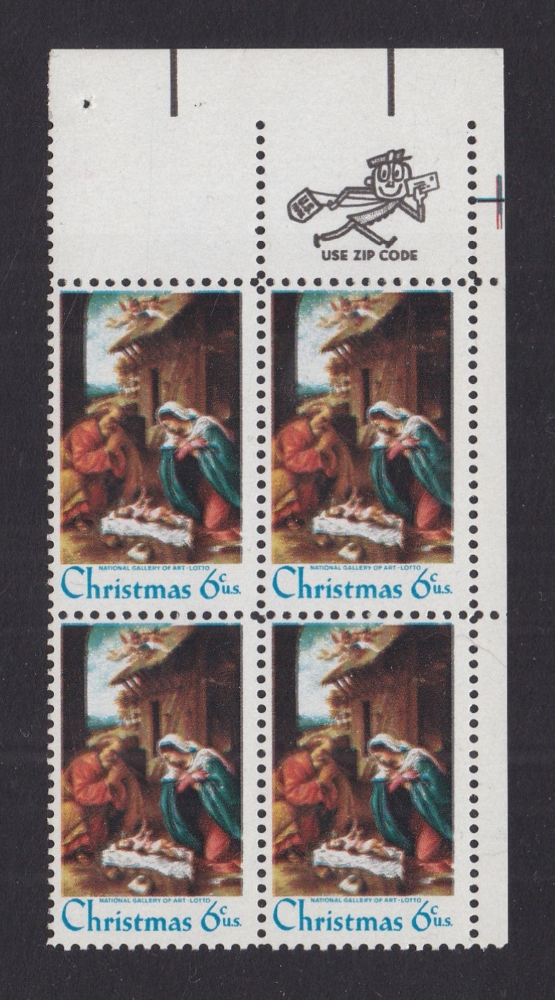 # 1414 (1970) Nativity, Type I, smooth gum - Mr. Zip, BK/4, UR, MNH