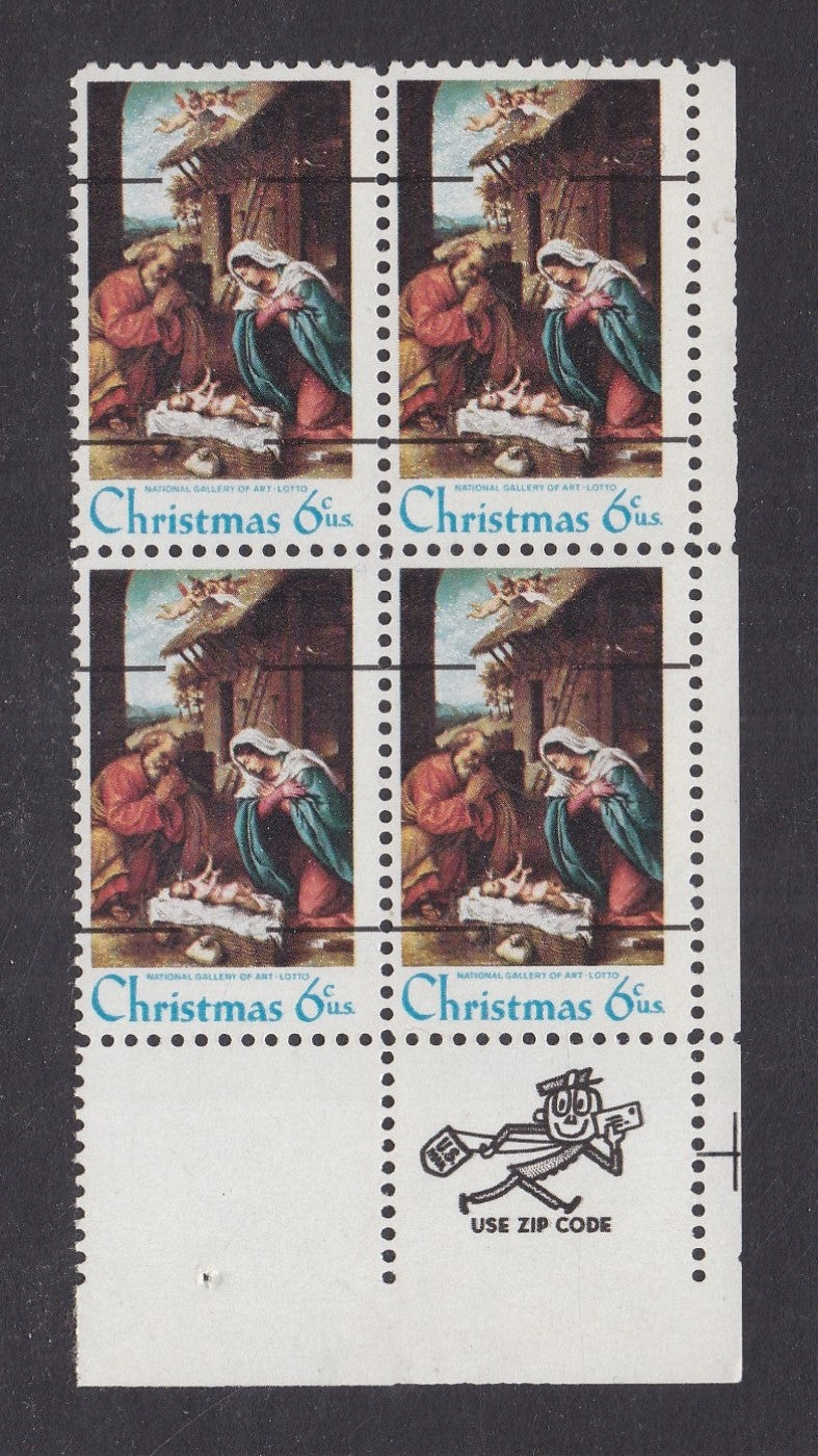 # 1414a (1970) Nativity, Type I, smooth gum, precancel - Mr. Zip, BK/4, LR, MNH