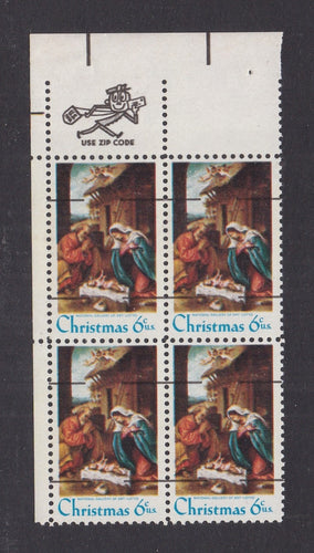 # 1414a (1970) Nativity, Type I, smooth gum, precancel - Mr. Zip, BK/4, UL, MNH