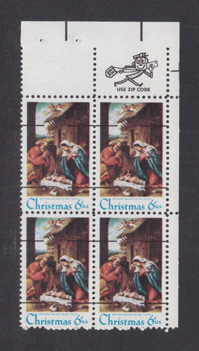 # 1414a (1970) Nativity, Type I, smooth gum, precancel - Mr. Zip, BK/4, UR, MNH