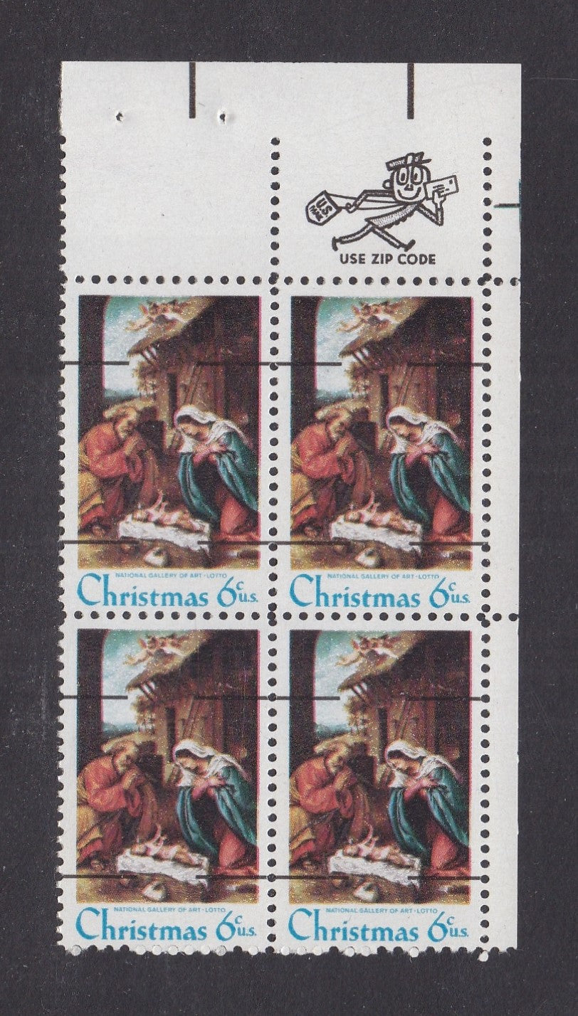 # 1414a (1970) Nativity, Type I, smooth gum, precancel - Mr. Zip, BK/4, UR, MNH
