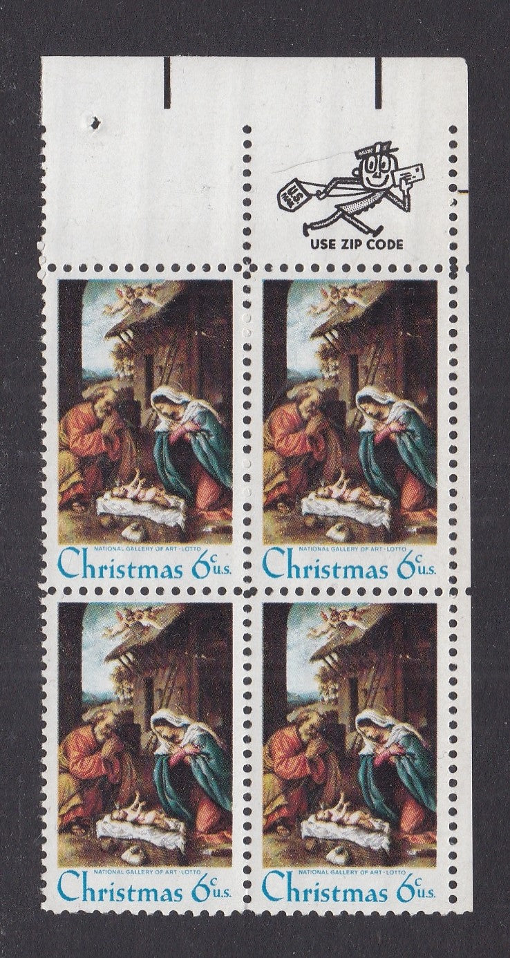 # 1414d (1970) Nativity, Type II, gum breakers - Mr. Zip, BK/4, UR, MNH
