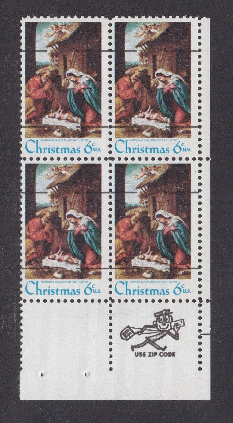 # 1414e (1970) Nativity, Type II, gum breakers, precancel - Mr. Zip, BK/4, LR, MNH
