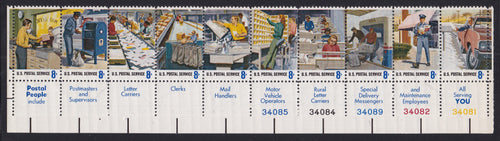 # 1489-98 (1973) Postal Workers - Strip/10, w/Tabs, MNH
