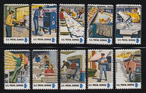 # 1489-98 (1973) Postal Workers - Sgls, Set/10, MNH
