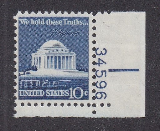 # 1510 (1973) Jefferson Memorial - Plt sgl, LR #34596, MNH