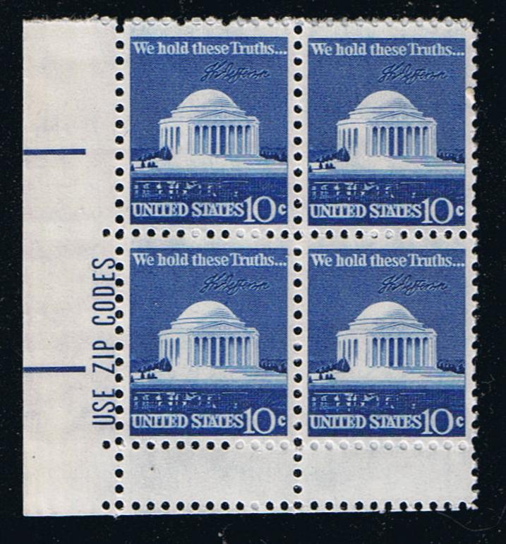 # 1510 (1973) Jefferson Memorial - Zip Bk/4, Full Gutter, MNH