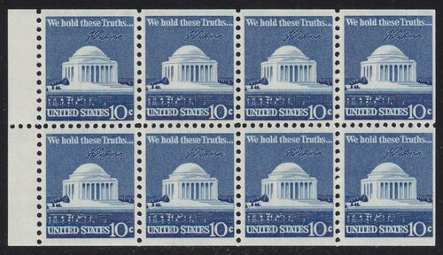 # 1510c (1973) Jefferson Memorial, broken line - Bklt pane, VF/XF MNH