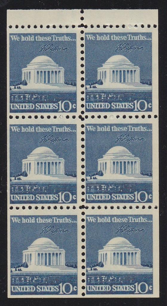 # 1510d (1974) Jefferson Memorial, broken line, No Hole - Bklt pane, MNH [1]