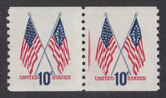 # 1519 (1973) Crossed Flags, Tagged - Coil LP, Freak Red R, MNH [1b]
