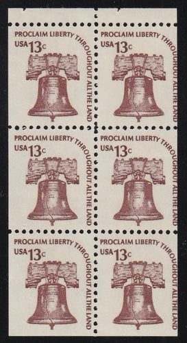 # 1595a (1975) Liberty Bell, DG, OA Tag - Bklt pane, F MNH
