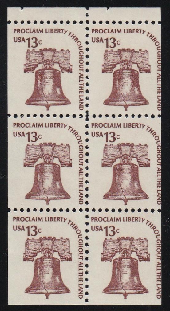 # 1595a (1975) Liberty Bell, DG, OA Tag - Bklt pane, F MNH