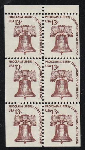 # 1595a (1975) Liberty Bell, DG, OA Tag, No Hole - Bklt pane, FVF MNH