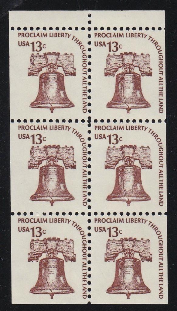 # 1595a (1975) Liberty Bell, DG, OA Tag, No Hole - Bklt pane, FVF MNH