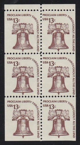 # 1595a (1975) Liberty Bell, DG, OA Tag, No Hole - Bklt pane, VF MNH [1]