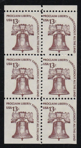 # 1595a (1975) Liberty Bell, DG, OA Tag, No Hole - Bklt pane, VF MNH [2]