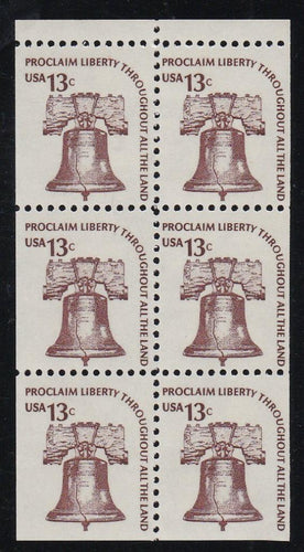 # 1595a (1975) Liberty Bell, DG, OA Tag, No Hole - Bklt pane, VF MNH [4]