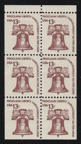 # 1595a (1975) Liberty Bell, DG, OA Tag, No Hole - Bklt pane, VF MNH [6]