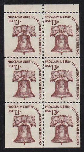 # 1595a (1975) Liberty Bell, DG, OA Tag - Bklt pane, VF MNH [1]