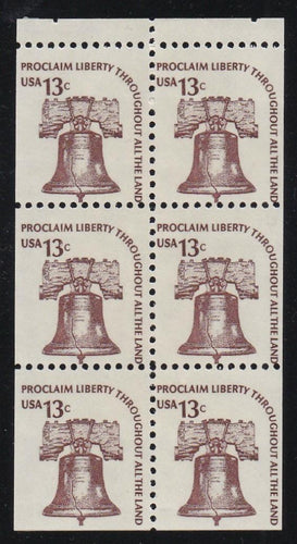 # 1595a (1975) Liberty Bell, DG, OA Tag - Bklt pane, VF MNH [2]