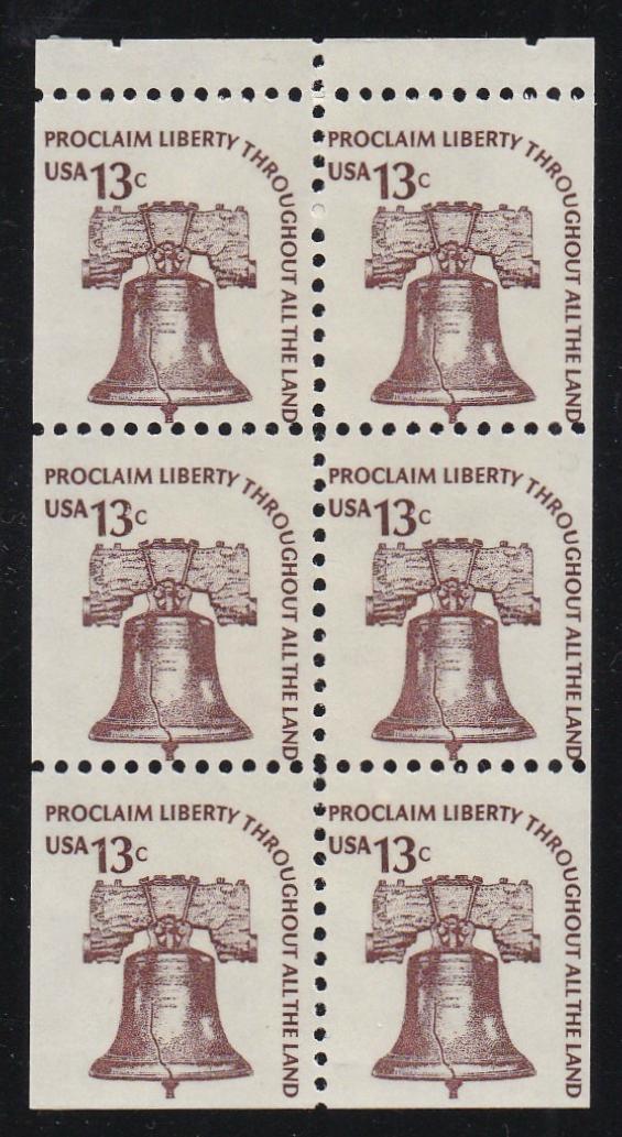 # 1595a (1975) Liberty Bell, DG, OA Tag - Bklt pane, VF MNH [2]
