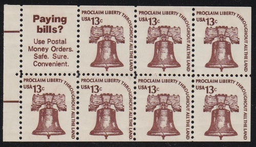 # 1595b (1975) Liberty Bell, DG, OA Tag, H EE - Bklt pane, VF/XF MNH