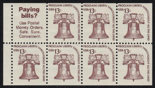 # 1595b (1975) Liberty Bell, DG, OA Tag, No Hole - Bklt pane, VF MNH [2]