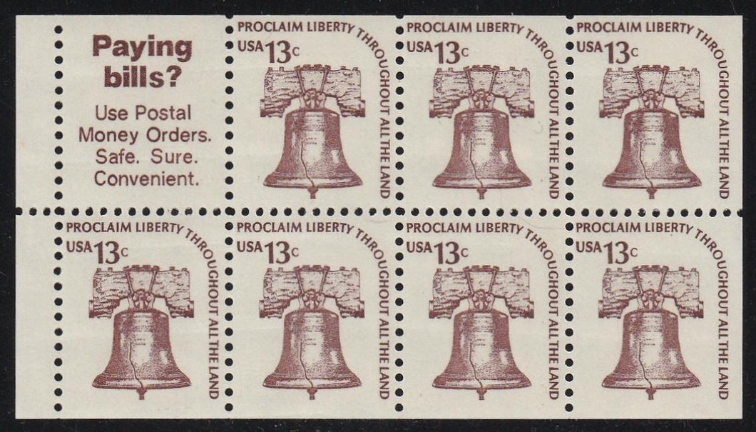 # 1595b (1975) Liberty Bell, DG, OA Tag, No Hole - Bklt pane, VF MNH [2]