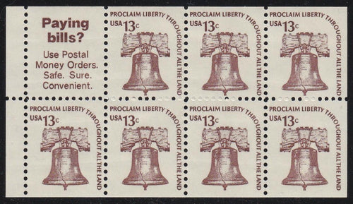 # 1595b (1975) Liberty Bell, DG, OA Tag, No Hole - Bklt pane, VF MNH [3]