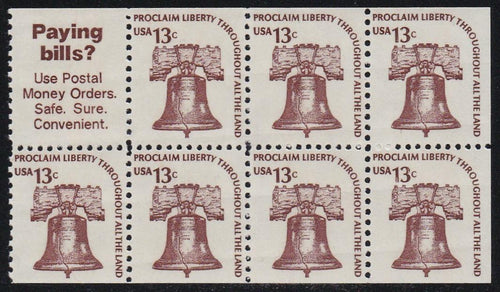 # 1595b (1975) Liberty Bell, DG, OA Tag - Bklt pane, No Tab, VF/XF MNH