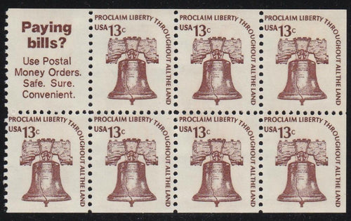 # 1595b (1975) Liberty Bell, DG, OA Tag - Bklt pane, No Tab, VF MNH