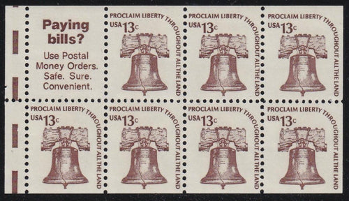 # 1595b (1975) Liberty Bell, DG, OA Tag, V EE - Bklt pane, VF MNH [1]