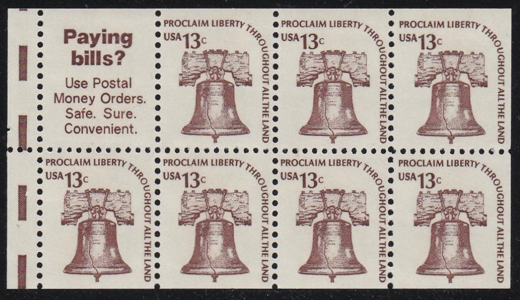 # 1595b (1975) Liberty Bell, DG, OA Tag, V EE - Bklt pane, VF MNH [1]