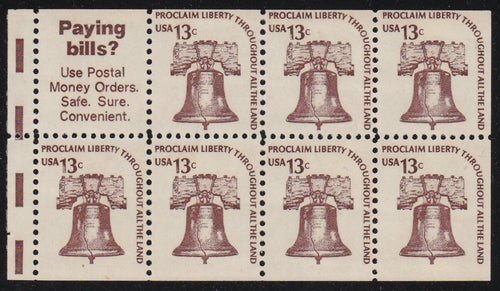# 1595b (1975) Liberty Bell, DG, OA Tag, V EE - Bklt pane, VF MNH [2]