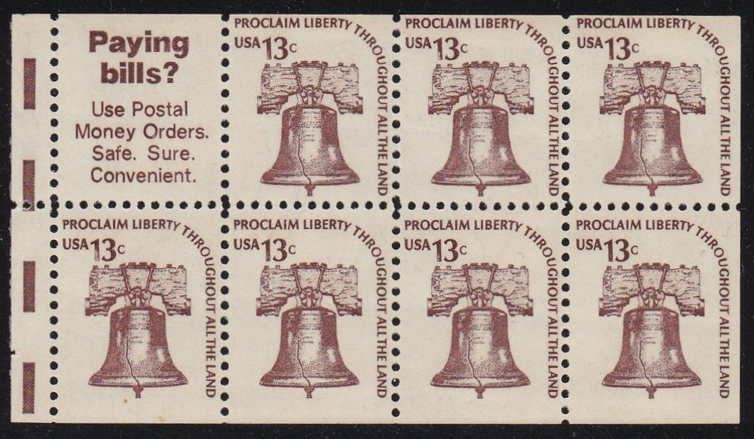 # 1595b (1975) Liberty Bell, DG, OA Tag, V EE - Bklt pane, VF MNH [2]