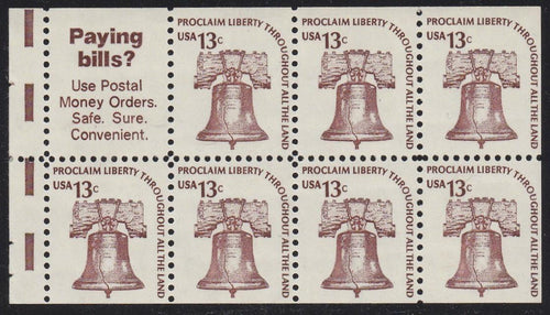 # 1595b (1975) Liberty Bell, DG, OA Tag, V EE - Bklt pane, XF MNH