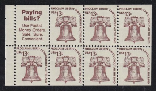 # 1595b (1975) Liberty Bell, DG, OA Tag - Bklt pane, VF MNH