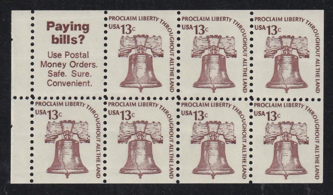 # 1595b (1975) Liberty Bell, DG, OA Tag - Bklt pane, VF MNH