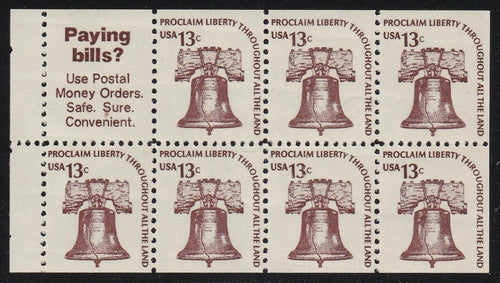 # 1595b (1975) Liberty Bell, DG, OA Tag - Bklt pane, XF MNH