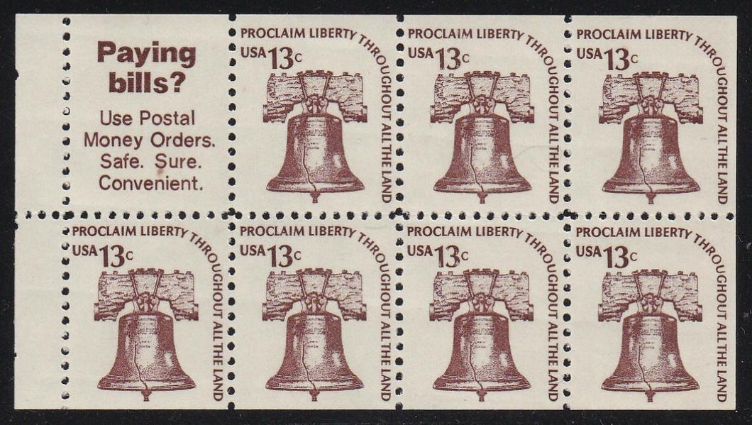 # 1595b (1975) Liberty Bell, DG, OA Tag - Bklt pane, XF MNH