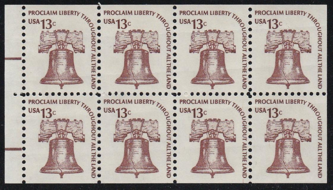 # 1595c (1975) Liberty Bell, DG, OA Tag, H EE, No Hole - Bklt pane, XF MNH [1]
